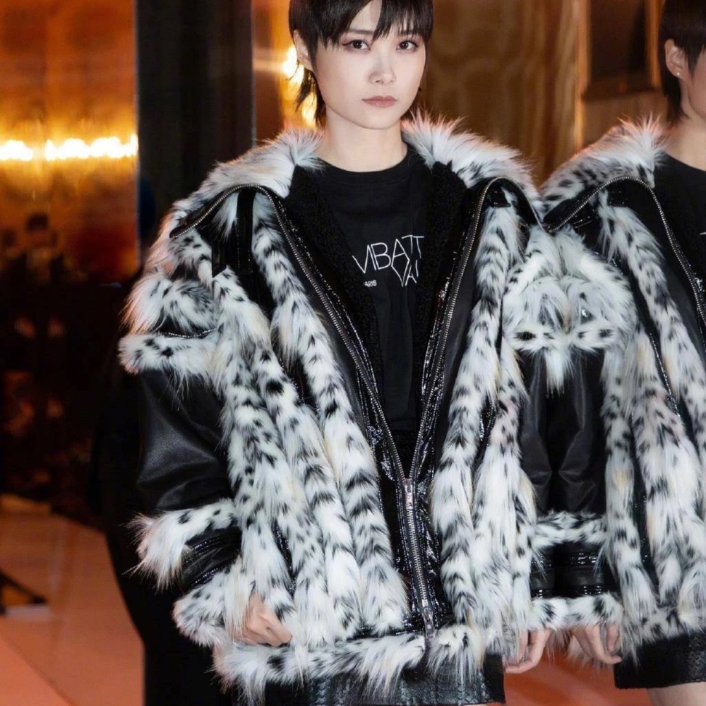 Giambattista Valli H&M HM Oversized Leather Jacket Faux Fur Size M Medium